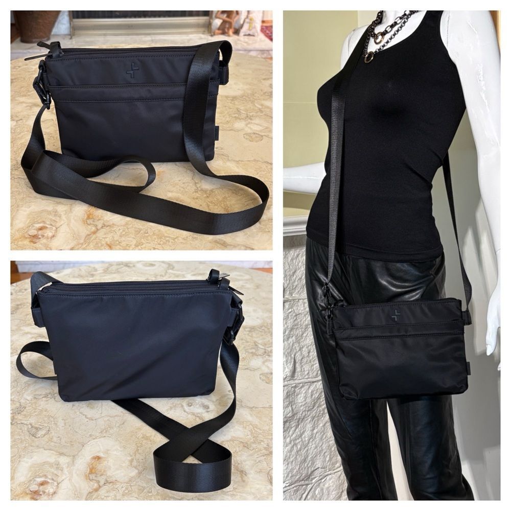 NWOT Tracker Anti Theft RFID Black Nylon Crossbody Bag Unisex